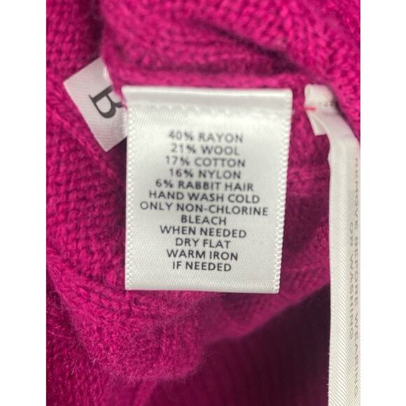 LOFT V-Neck Cable Knit Sweater Fuchsia Sz S Wool Rabbit Hair Blend Cozy NWT - Picture 6 of 6